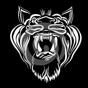 The Vector logo lion for tattoo or T-shirt print design or outwear.  Hunting style lions background. This drawing would be nice to