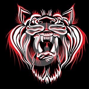 The Vector logo lion for tattoo or T-shirt print design or outwear.  Hunting style lions background. This drawing would be nice to