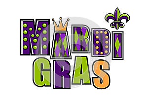 Vector logo of Mardi Gras with fleur de lis symbol. Mardi Gras party design.Mardi Gras.Carnival. Fat Tuesday.