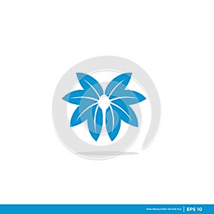 vector logo with modern, blue, unique, and clean abstract leaf shapes, leaves, leaf logos, cannabis