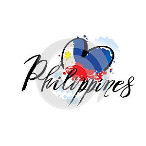 Vector logo for Philippines country, fridge magnet with filipino state flag, original brush typeface for word