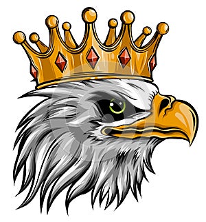 The Vector logo queen of eagles. Cute crown print style eagle of background.