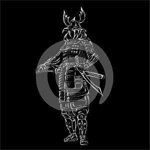 The Vector logo Samurai for tattoo or T-shirt design or outwear.  Cute print style Samurai background. This hand drawing would be