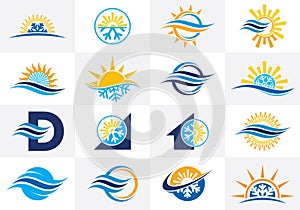 Vector logo sign symbol icon set for air conditioning business,