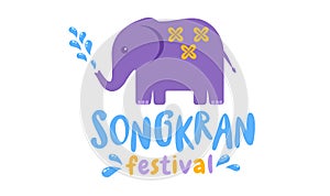 Vector logo for Songkran festival in Thailand with elephant