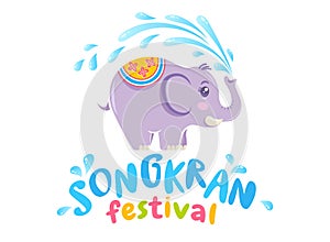 Vector logo for Songkran festival in Thailand with elephant on isolated background. Emblem for Songkran water festival