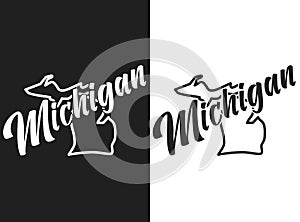 Vector logo of state Michigan. Illustration of the USA states emblema. Lettering and outline of the territory of the United States