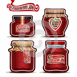 Vector logo Strawberry Jam in glass Jars