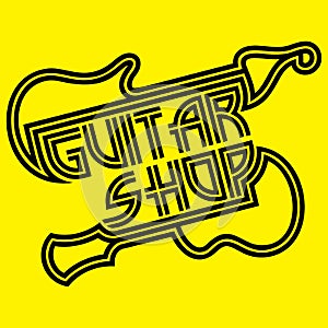 Vector logo template of black lines on yellow background for guitar store