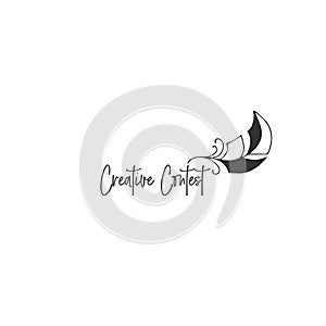 Vector logo template with hand drawn icon, a feather pen. Creative Contest theme.