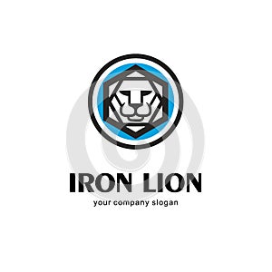 Vector logo template. Lion head in circle. Iron lion