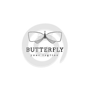 Vector logo template with minimal doodle butterfly icon. Hand drawn illustration.