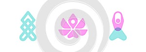 Vector logo templates set of stylized meditating human silhouettes and lotus flower. Abstract simple emblem for yoga, meditation