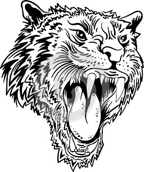 The Vector logo tiger for tattoo or T-shirt design or outwear.  Hunting style big cat print on black background.