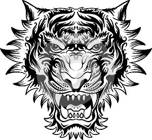 The Vector logo tiger for tattoo or T-shirt design or outwear.  Hunting style big cat print on black background. This hand drawing