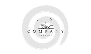 Vector logo on which the abstract image of a leaf floating on the river against the background of the starry sky.