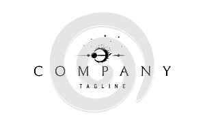 Vector logo on which an abstract image of a solar eclipse against the background of the planets.