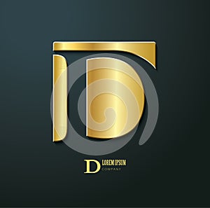 Vector logotype. Sign initial letter D. Logo for business company. Creative golden symbol