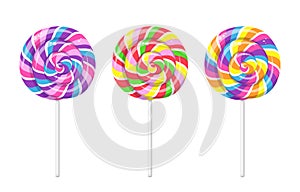 Vector lollipop, twisted sucker candies set