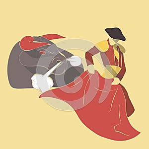 Vector long shadow flat icon of bull fight