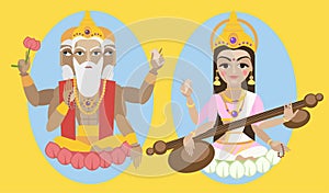 Vector lord Brahma and Sarasvati devi