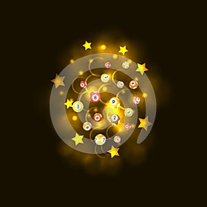 Vector Lottery Balls Glowing Explosion Cloud, Colorful Illustration, Win Prizes Concept, Gamble.