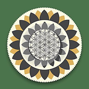 Vector Lotus Mandala with Flower of Life Symbol