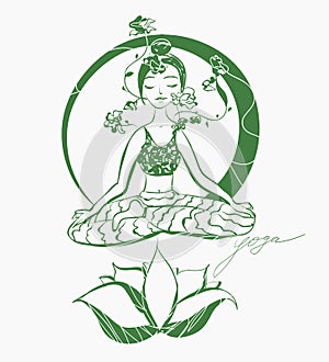 Vector lotus yoga pose hand drawn illustration.