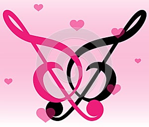 `Vector love design in flat style.Design a heart shape in the concept of music notes.Love song.`