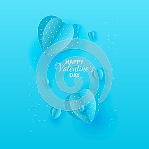 Vector of love and Happy Valentine`s day. origami design elements cut paper made blue heart float up on the blue sky. paper art