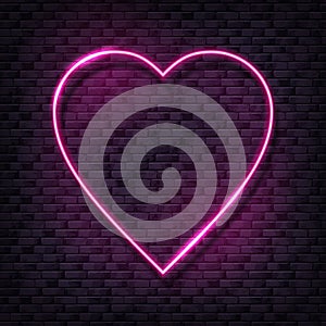 Love illustration with brick wall and pink neon heart lamp. Glowing bulb background for ValentineÃ¢â¬â¢s day