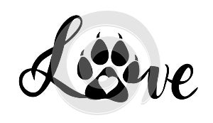 Vector love pet, dog paw print. valentine. pet love background.