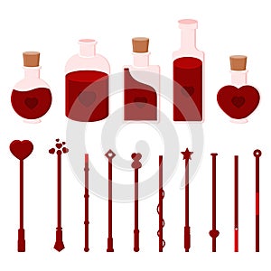 Vector Love Potion and Romantic Magic Wand