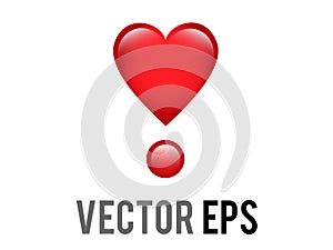 Vector love red glossy love heart exclamation mark icon, used for expressions of passion, romance