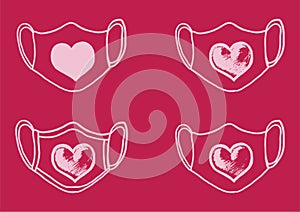 Vector with loveheart face masks on a pink background photo