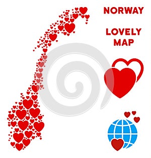 Vector Lovely Norway Map Mosaic of Hearts