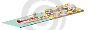 Vector low poly LNG terminal and LNG carrier ship photo