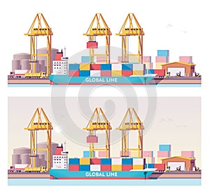 Vector low poly 2d cargo port