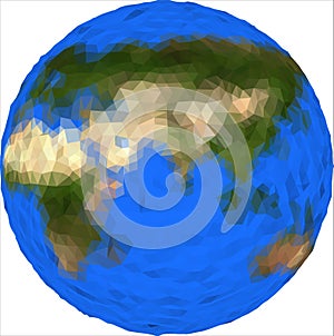 Vector low poly earth globe illustration. Eurasia, Africa, Australia.