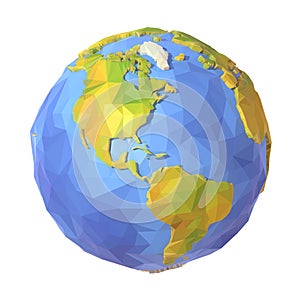 Vector Low Poly Earth Illustration. Polygonal Globe. North and South America