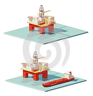 Vector low poly offshore oil rig drilling platform