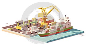 Vector low poly port container terminal and ship photo