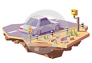Vector low poly speed camera and a car