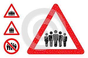 Vector Lowpoly Crowd Warning Icon with Other Icons