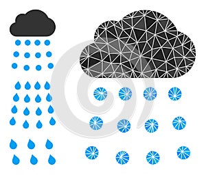 Vector Lowpoly Rain Cloud Icon with Other Icons