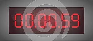 Vector of luminous digital numbers - countdown timer. Digital countdown timer. Hour meter. 1 minute left. Vector chrome LCD