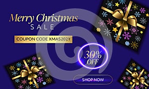 Vector Luxury, Elegant Merry Christmas Sale Banner with the Discount and Coupon