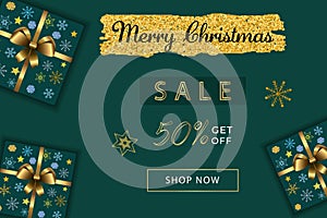 Vector Luxury, Elegant Merry Christmas Sale Banner with the Discount and Coupon