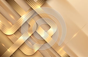 Vector luxury lines retro style abstract background. Layers of diagonal golden striped bibbon paper material with thin gold line.