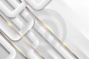 Vector luxury lines retro style abstract background. Layers of diagonal white striped bibbon paper material with thin gold line.